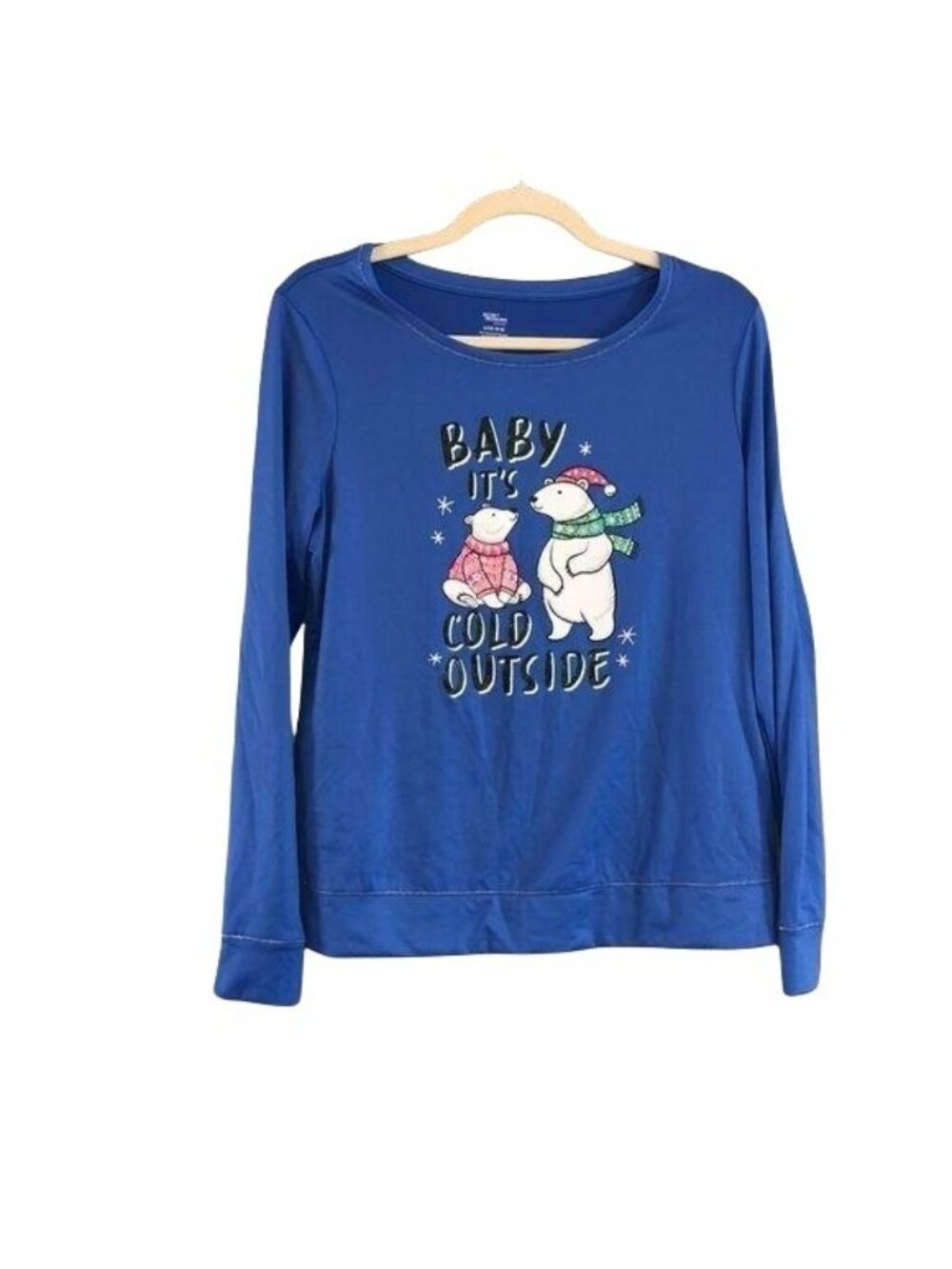 Secret Treasures Blue Holiday Polar Bear Pajama Top S 95% Recycled Polyester